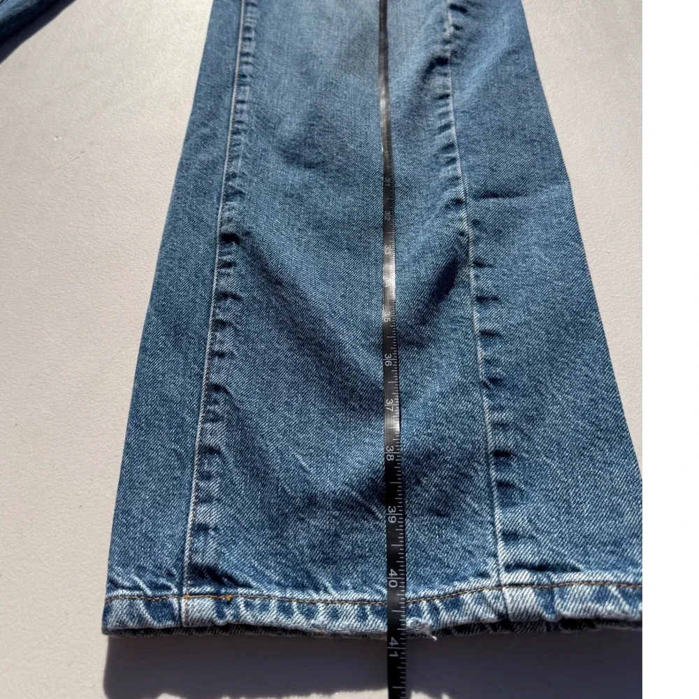 Madewell Curvy Pieced Barrel-Leg Jean Blue Denim Button Fly High Rise Size 28